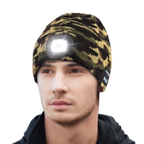 ThreePigeons™ Bluetooth Beanie with Light Musical Knit Hat with Headphones and Built-in Speaker Mic