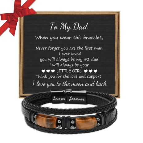 Gifts for Dad Leather Bracelet With Tigers Eye Love You Forever Bracelets