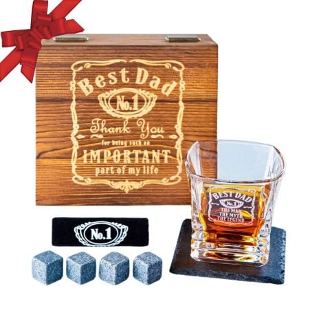 Fathers Day Gift Best Dad Ever Whiskey Glass Set Bourbon Whisky Rocks Chilling Stones Set