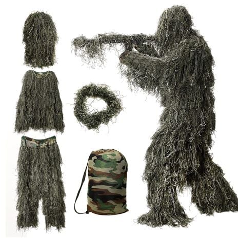 ThreePigeons™ 3D Camouflage Hunting Apparel Sets Ghillie Suit Free Size for Men/Adult/Youth