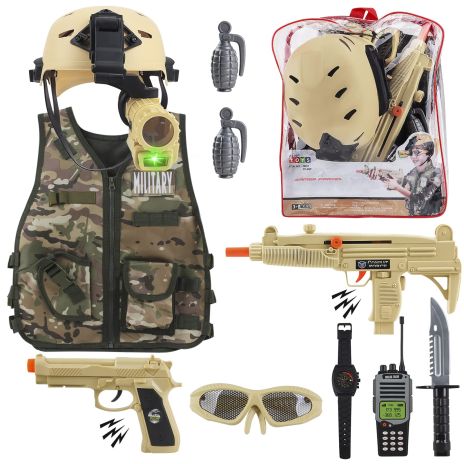 Kids Army Military Halloween Combat Soldier Costume with Helmet,Military Soldier Gear Accessories and Storage Backpack