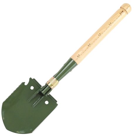 threepigeons™ Wooden Handle Folding Survival Shovel w/Pick