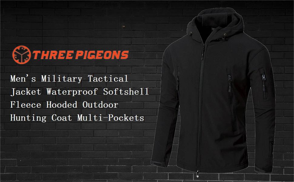 ThreePigeons™ Men's Tactical Softshell Jacket Waterproof Fleece Hooded Hunting Coat