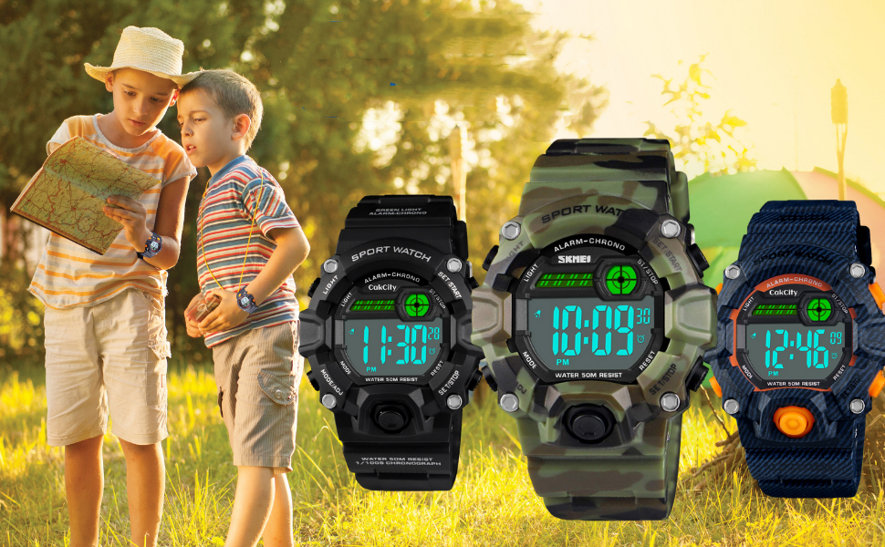 Waterproof Digital Electronic Casual Military Wrist Kids Sports Watch with Silicone Band Luminous Alarm Stopwatch Watches