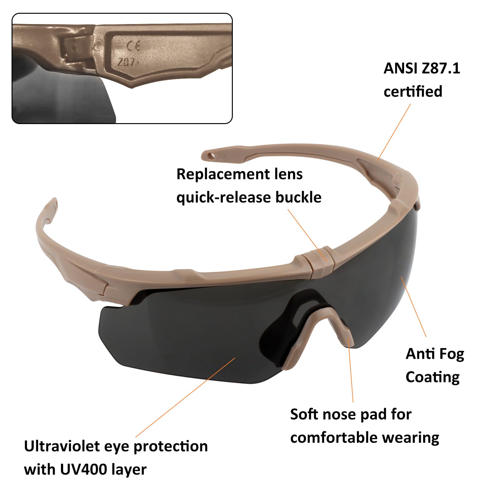 Tactical Shooting Glasses with Interchangeable Lenses