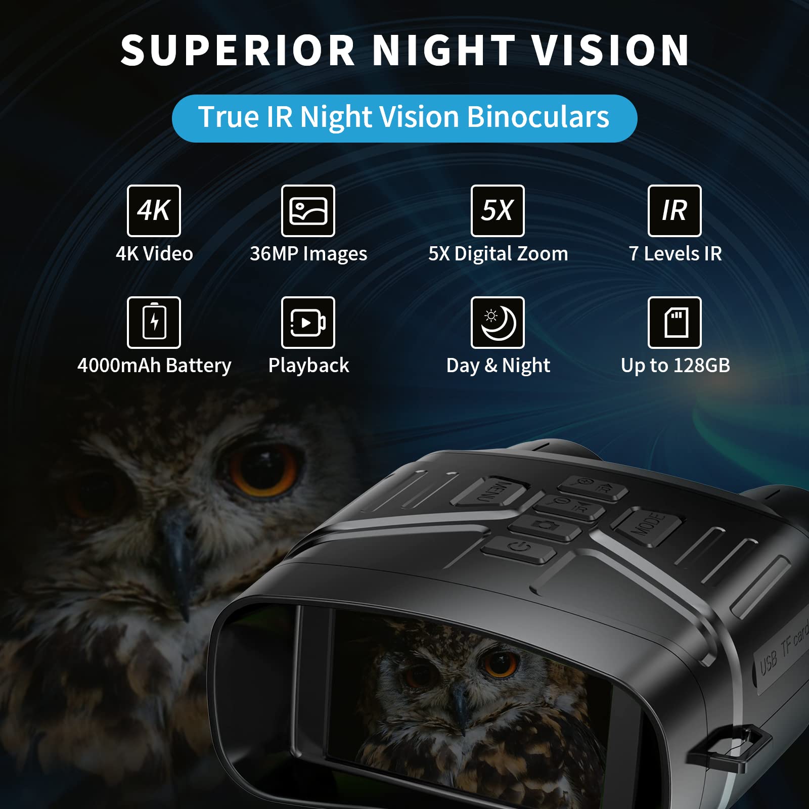 Black 4K Night Vision Binoculars for Adults