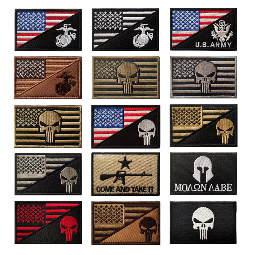 US Flags Punisher Skull Tactical Embroidery  Patch Stickers Velco Patch